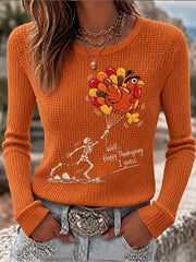 Women's Thanksgiving Parade Fun Print Casual Waffle T-shirt gracestitchs