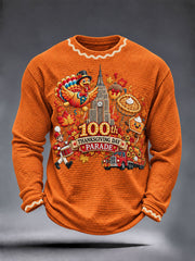 Men's Thanksgiving Parade Print Casual Waffle Long Sleeve T-Shirt gracestitchs