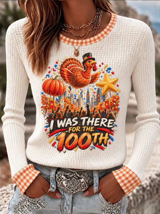 Women's Thanksgiving Parade Print Casual Waffle T-shirt gracestitchs