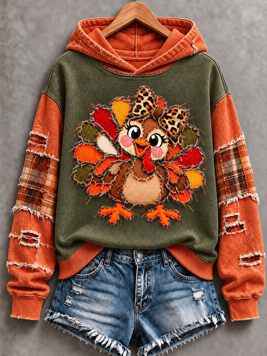 Women's Cute Thanksgiving Turkey Face Art  Hoodie gracestitchs