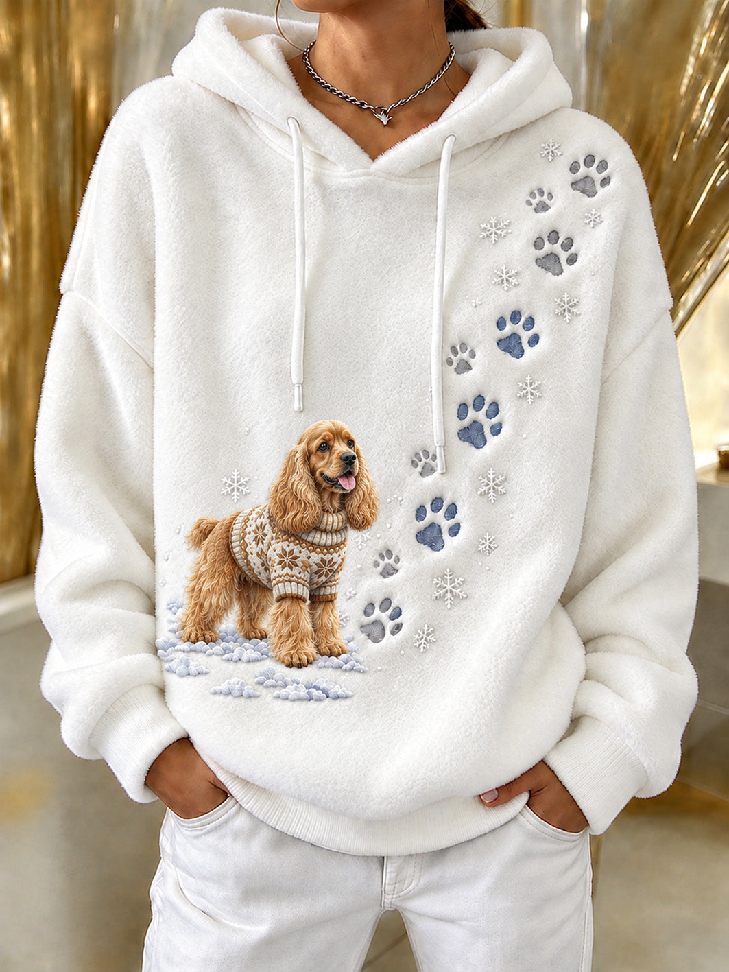 Women's Winter Cocker Spaniel Pattern Causal Flannel  Hoodie gracestitchs