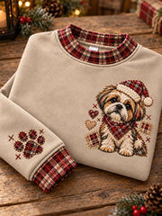 Women's Christmas Plaid Dog Print Sweatshirt gracestitchs