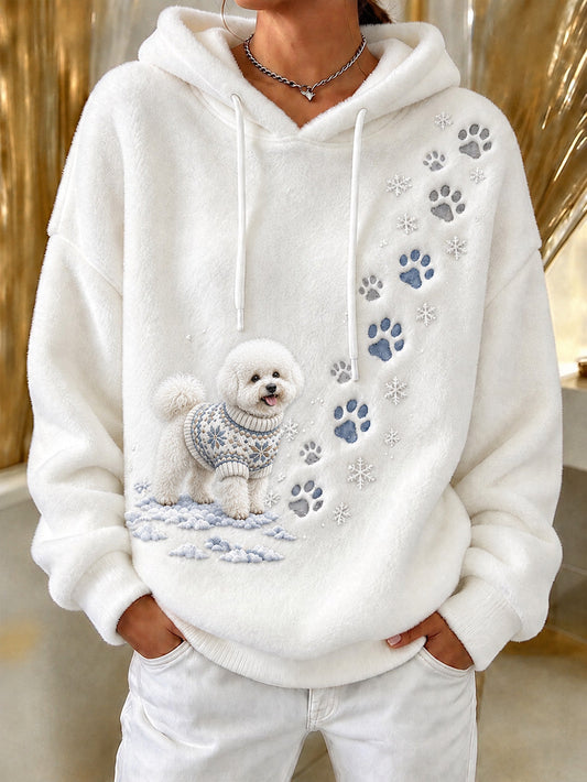 Women's Winter Bichon Frise Pattern Causal Flannel Hoodie gracestitchs