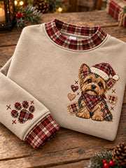 Women's Christmas Plaid Dog Print Sweatshirt gracestitchs
