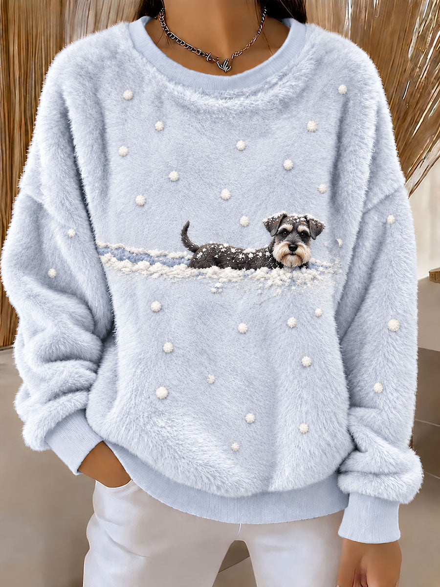 Women’s Schnauzer in the Snow Winter Printed Casual Flannel Sweatshirt gracestitchs