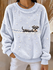Women’s Schnauzer in the Snow Winter Printed Casual Flannel Sweatshirt gracestitchs