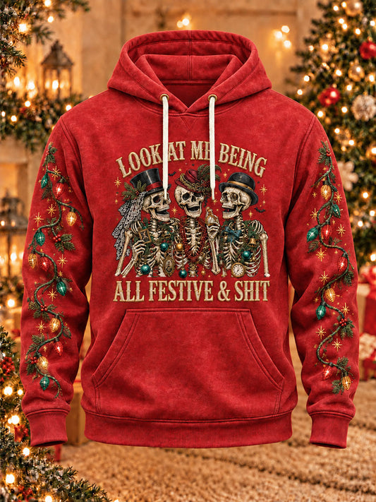 Men's 'Look At Me Being All Festive And Shit' Printed Casual Hoodie gracestitchs