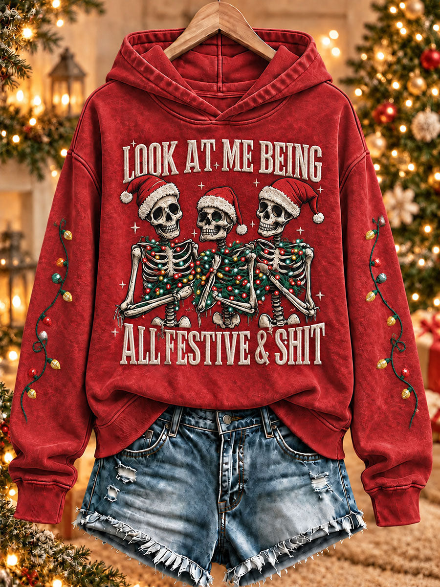 Women's 'Look At Me Being All Festive And Shit' Printed Casual Hoodie gracestitchs