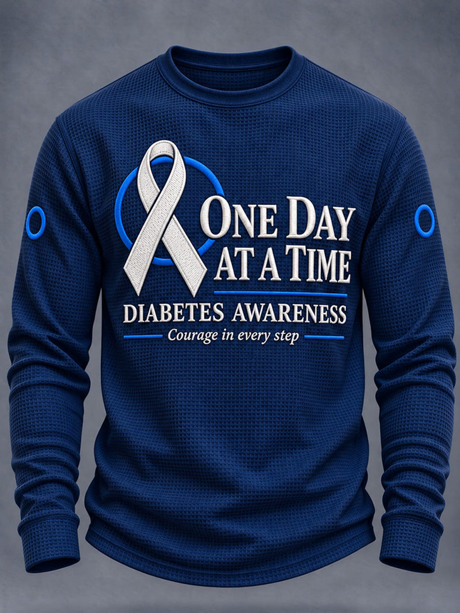 Men's Diabetes Awareness Print Waffle Long Sleeve Top gracestitchs