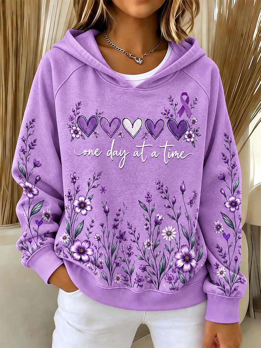 Women's Purple Floral & Alzheimer's Awareness Support Print Hoodies gracestitchs