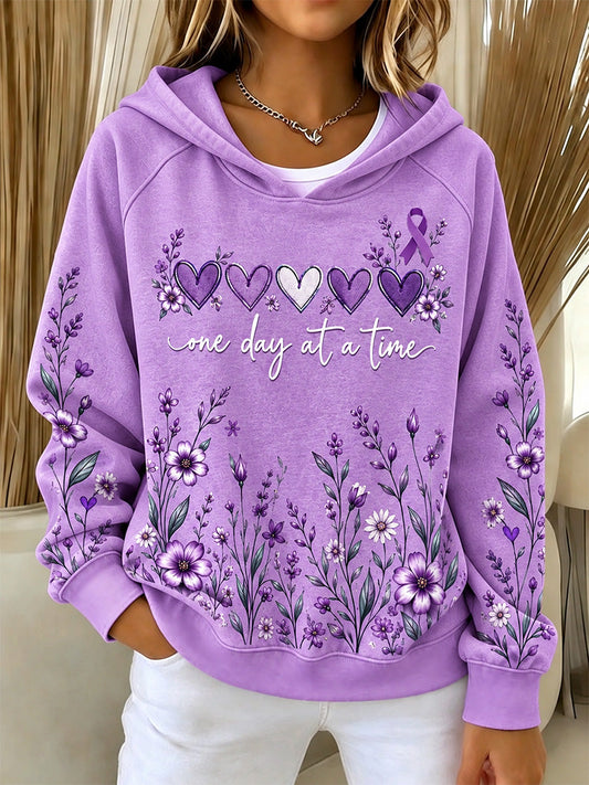 Women's Purple Floral & Alzheimer's Awareness Support Print Hoodies gracestitchs