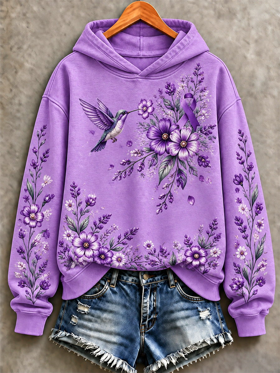 Women's Purple Floral & Alzheimer's Awareness Support Print Sweatshirt gracestitchs