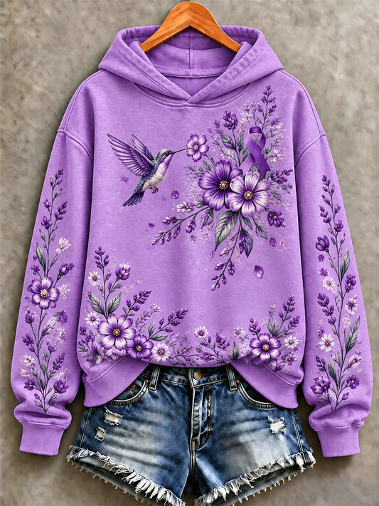 Women's Purple Floral & Alzheimer's Awareness Support Print Sweatshirt gracestitchs