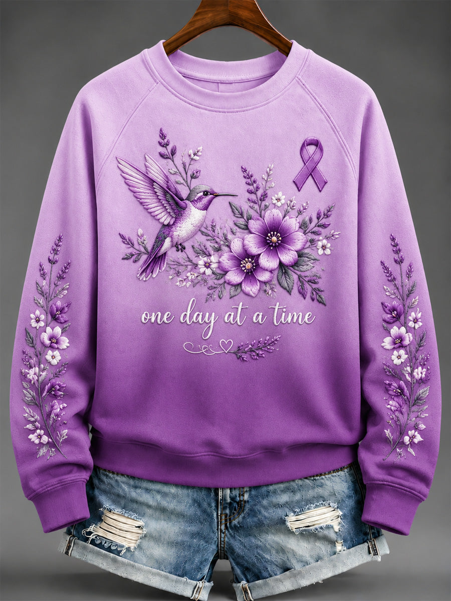 Women's Purple Floral & Alzheimer's Awareness Support Print Sweatshirt gracestitchs