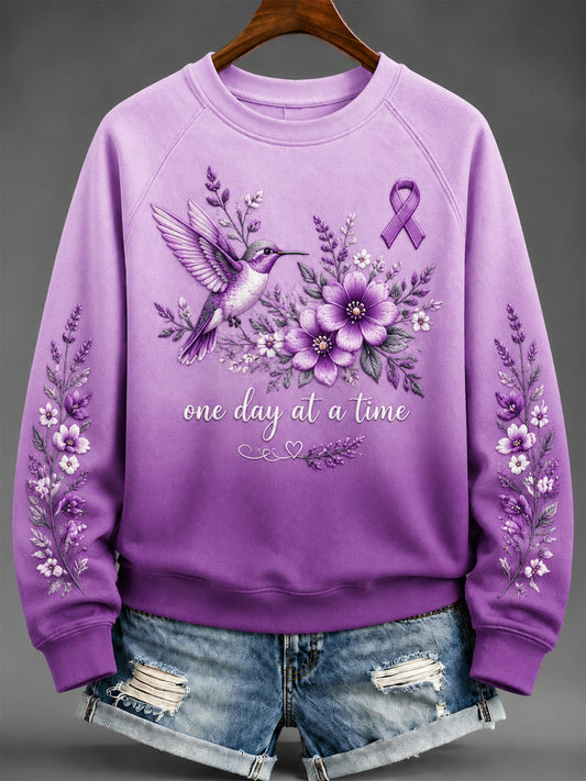 Women's Purple Floral & Alzheimer's Awareness Support Print Sweatshirt gracestitchs