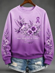 Women's Purple Floral & Alzheimer's Awareness Support Print Sweatshirt gracestitchs