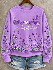 Women's Purple Floral & Alzheimer's Awareness Support Print Sweatshirt gracestitchs