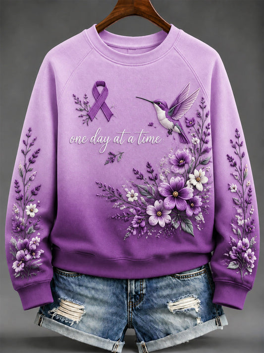 Women's Purple Floral & Alzheimer's Awareness Support Print Sweatshirt gracestitchs
