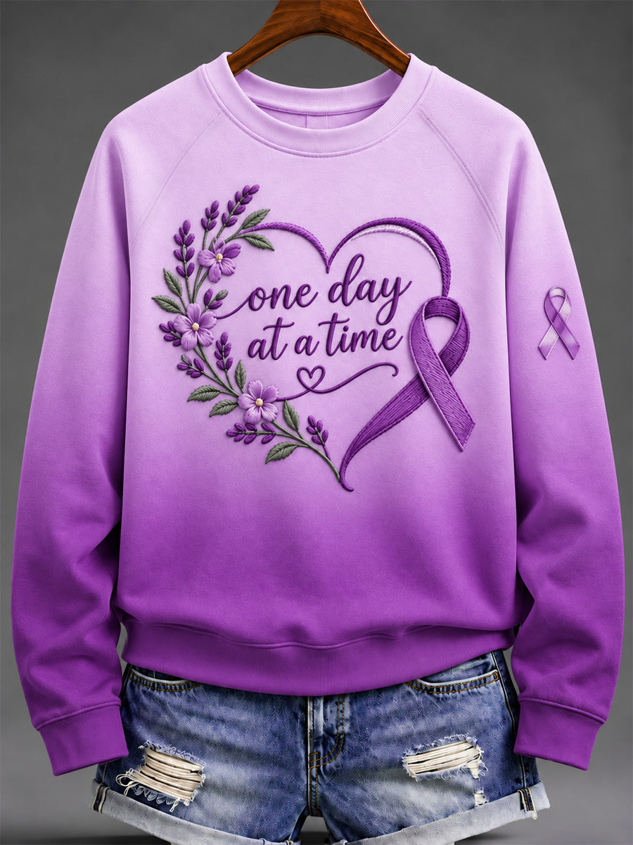Women's Purple Floral & Alzheimer's Awareness Support Print Sweatshirt gracestitchs