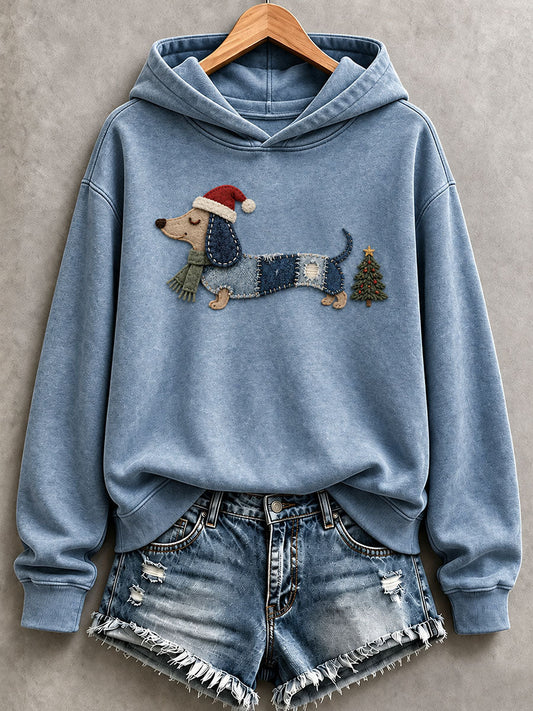 Women’s Charming Dachshund Denim Patchwork Art Hoodie gracestitchs