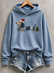 Women’s Charming Dachshund Denim Patchwork Art Hoodie gracestitchs