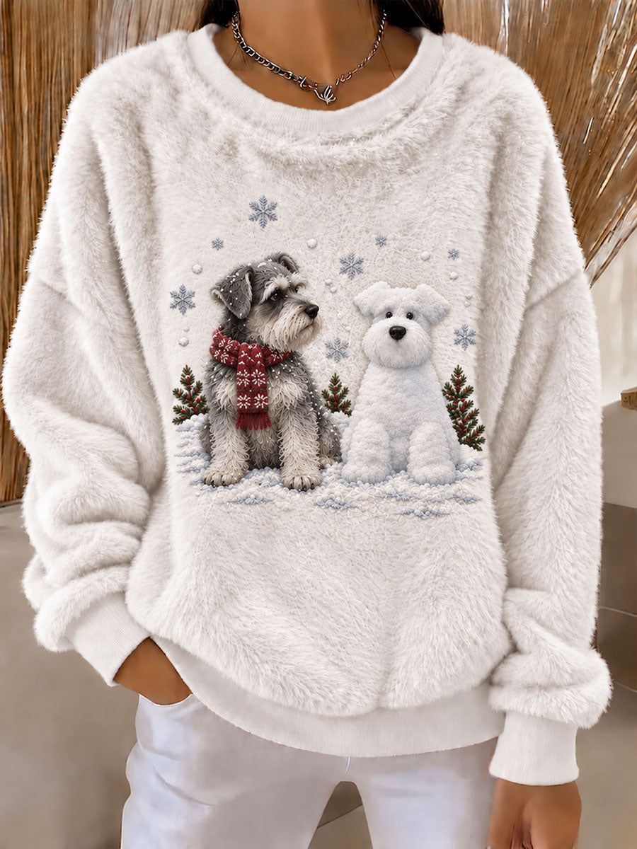 Women's Schnauzer and Snowman Fun Print Flannel Hoodie gracestitchs
