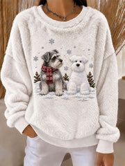 Women's Schnauzer and Snowman Fun Print Flannel Hoodie gracestitchs