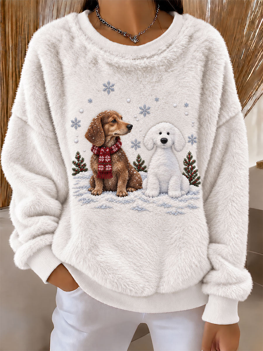 Women's Dachshund and Snowman Fun Print Flannel Hoodie gracestitchs