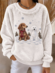 Women's Dachshund and Snowman Fun Print Flannel Hoodie gracestitchs