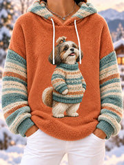 Women's Cute Winter  Shih Tzu Print Dog Lovers Casual Flannel Hoodie gracestitchs