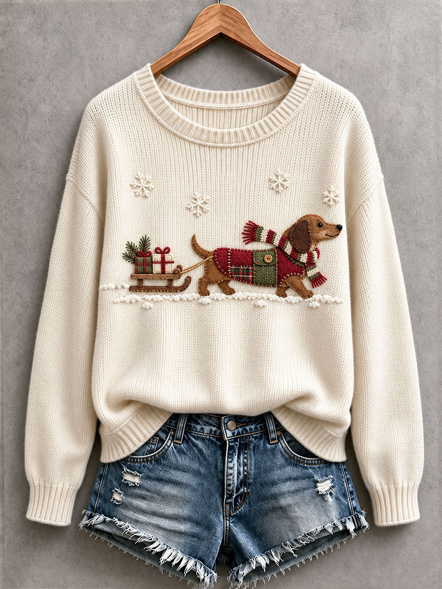 Women’s Lovely Dachshund Cozy Knit Sweater gracestitchs