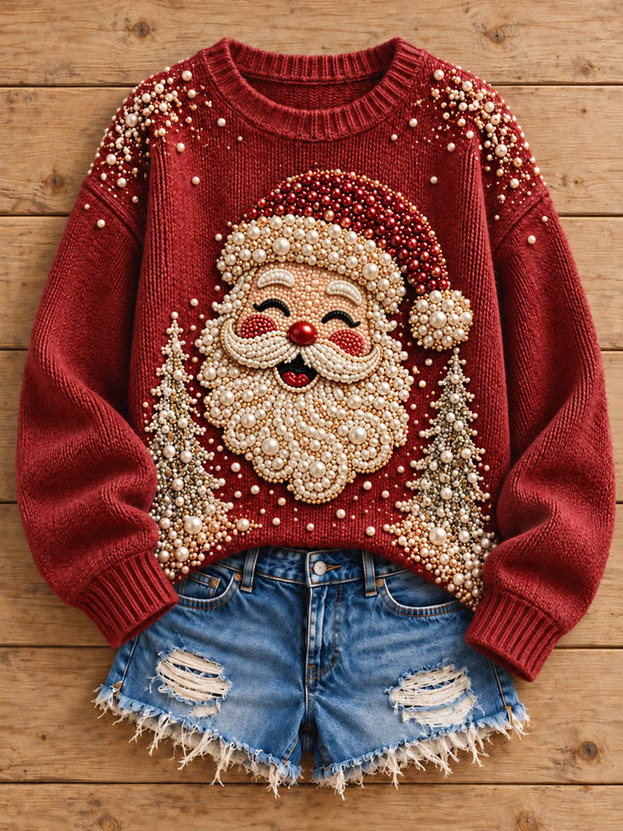 Women's Christmas Santa Claus Print Casual Sweater gracestitchs