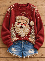 Women's Christmas Santa Claus Print Casual Sweater gracestitchs