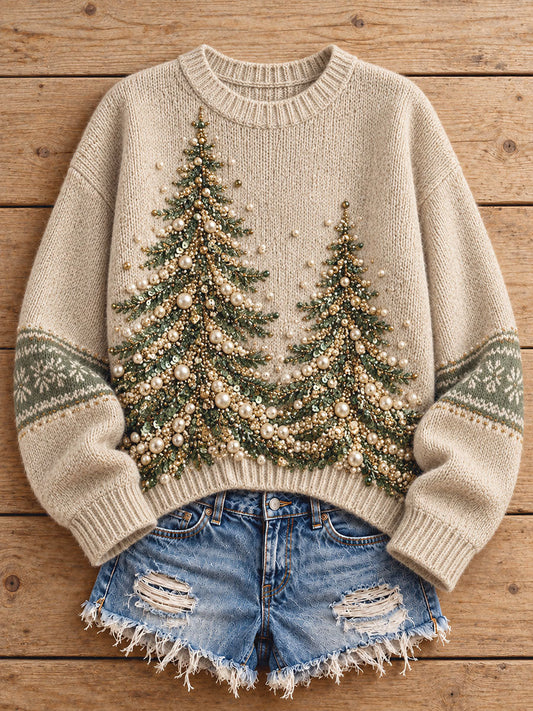 Women's Merry Christmas Tree Art Printed Swetaer gracestitchs