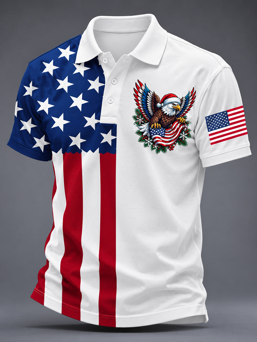 Men's USA Flag Christmas Short Sleeve Shirt gracestitchs