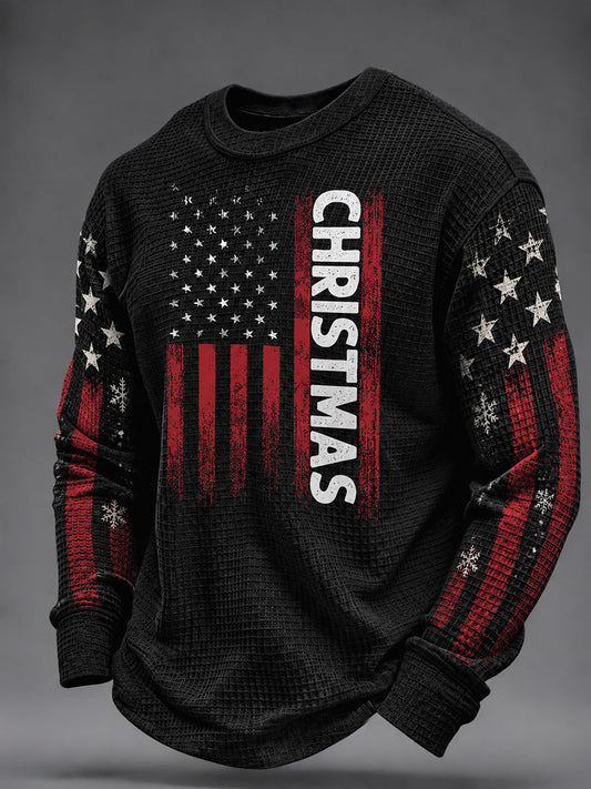 Men's USA Flag Christmas Waffle Sweatshirt gracestitchs
