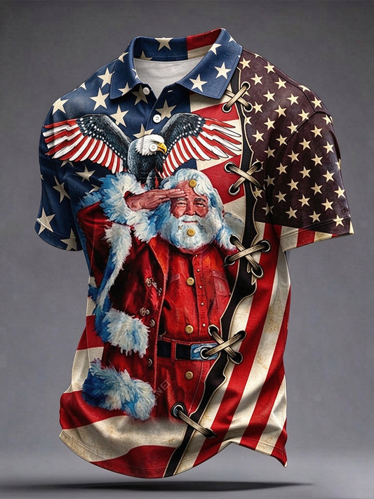Men's Patriotic Christmas Short Sleeve Shirt gracestitchs