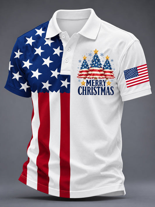 Men's USA Flag Christmas Short Sleeve Shirt gracestitchs