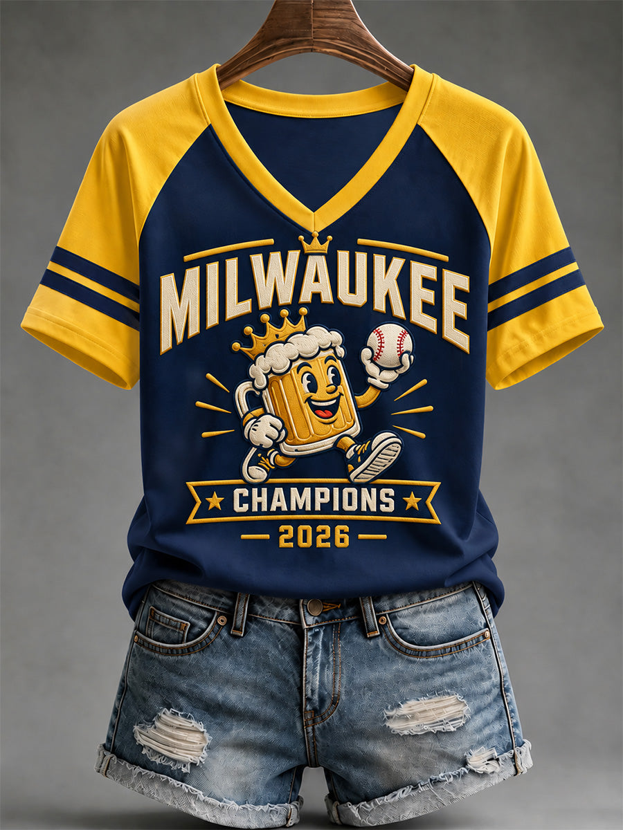 Women's Won Our Way 2026 Baseball Champions Gift For Baseball Fans Print V-Neck Tee gracestitchs