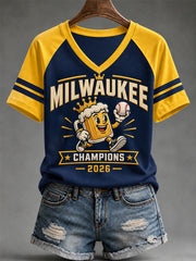 Women's Won Our Way 2026 Baseball Champions Gift For Baseball Fans Print V-Neck Tee gracestitchs