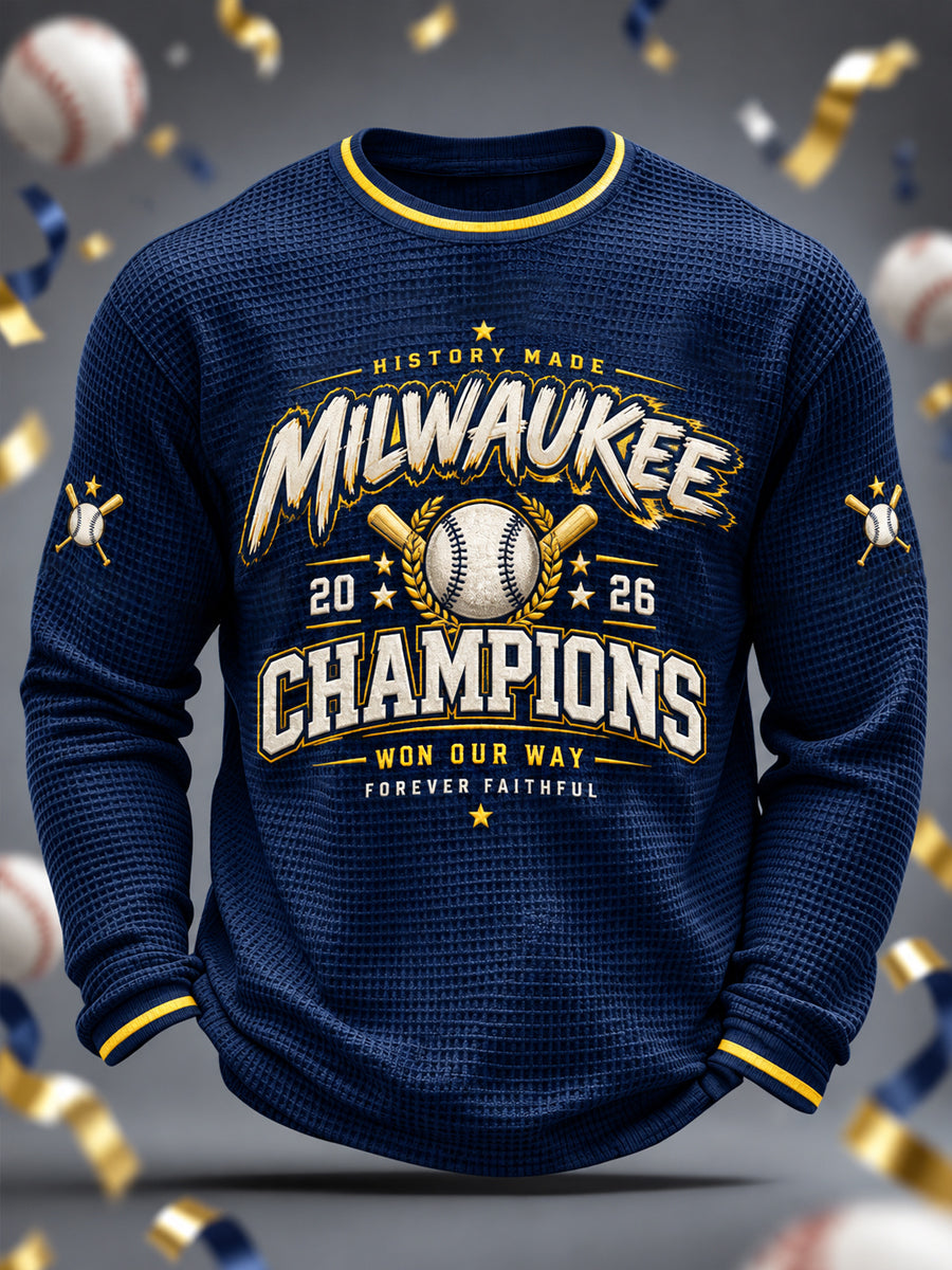 Men's Won Our Way 2026 Baseball Champions Gift For Baseball Fans Casual Waffle Long Sleeve T-Shirt gracestitchs
