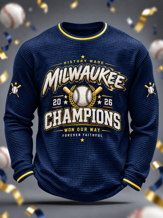 Men's Won Our Way 2026 Baseball Champions Gift For Baseball Fans Casual Waffle Long Sleeve T-Shirt gracestitchs