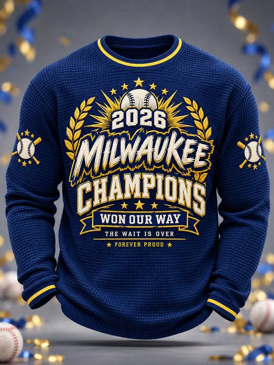 Men's Won Our Way 2026 Baseball Champions Gift For Baseball Fans Casual Waffle Long Sleeve T-Shirt gracestitchs