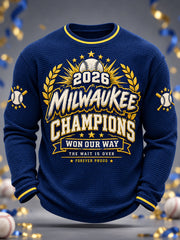 Men's Won Our Way 2026 Baseball Champions Gift For Baseball Fans Casual Waffle Long Sleeve T-Shirt gracestitchs