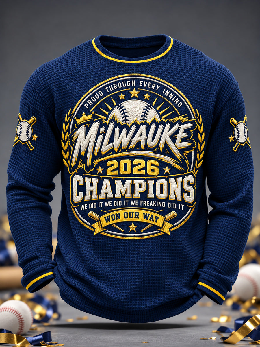 Men's Won Our Way 2026 Baseball Champions Gift For Baseball Fans Casual Waffle Long Sleeve T-Shirt gracestitchs