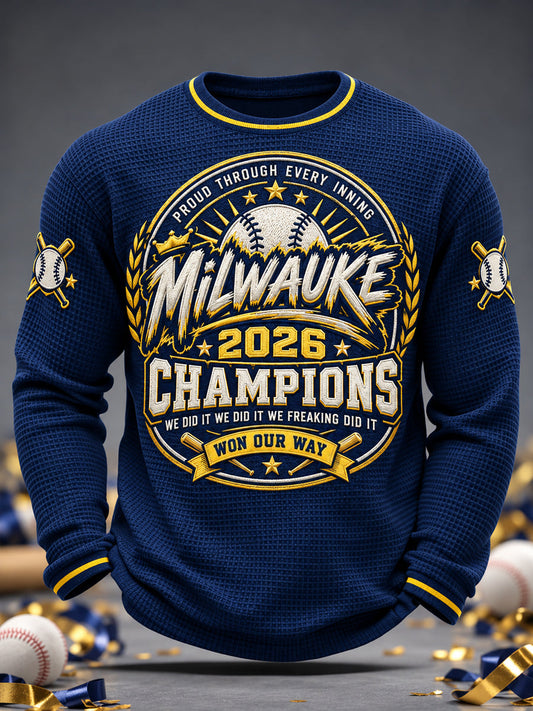 Men's Won Our Way 2026 Baseball Champions Gift For Baseball Fans Casual Waffle Long Sleeve T-Shirt gracestitchs