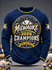 Men's Won Our Way 2026 Baseball Champions Gift For Baseball Fans Casual Waffle Long Sleeve T-Shirt gracestitchs