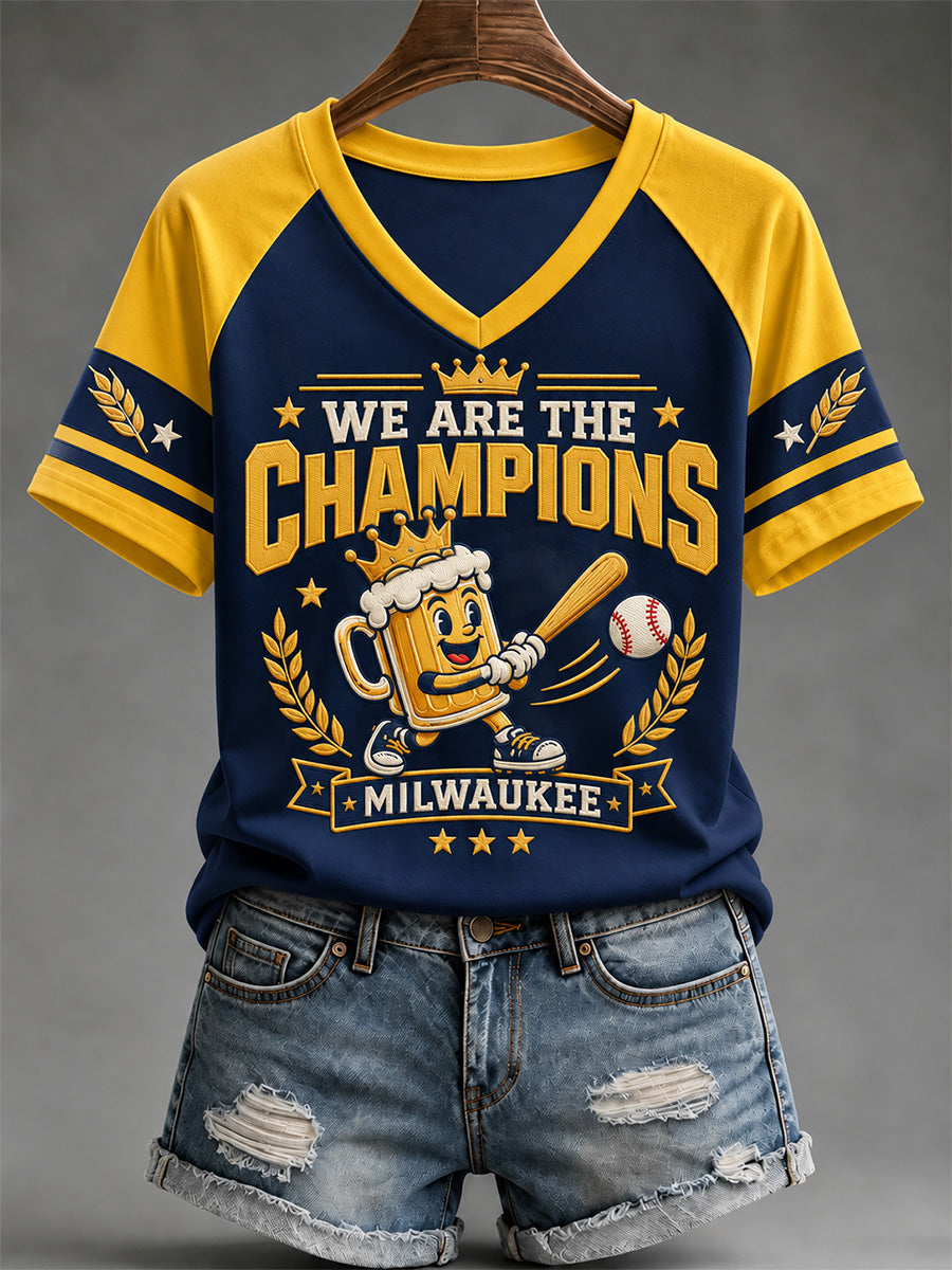 Women's Won Our Way 2026 Baseball Champions Gift For Baseball Fans Print V-Neck Tee gracestitchs