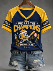 Women's Won Our Way 2026 Baseball Champions Gift For Baseball Fans Print V-Neck Tee gracestitchs