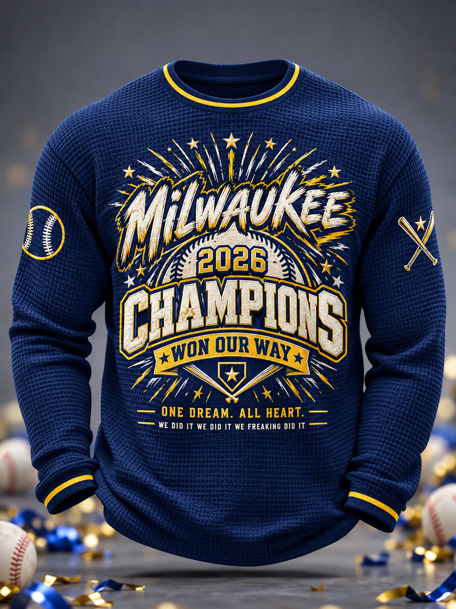 Men's Won Our Way 2026 Baseball Champions Gift For Baseball Fans Casual Waffle Long Sleeve T-Shirt gracestitchs